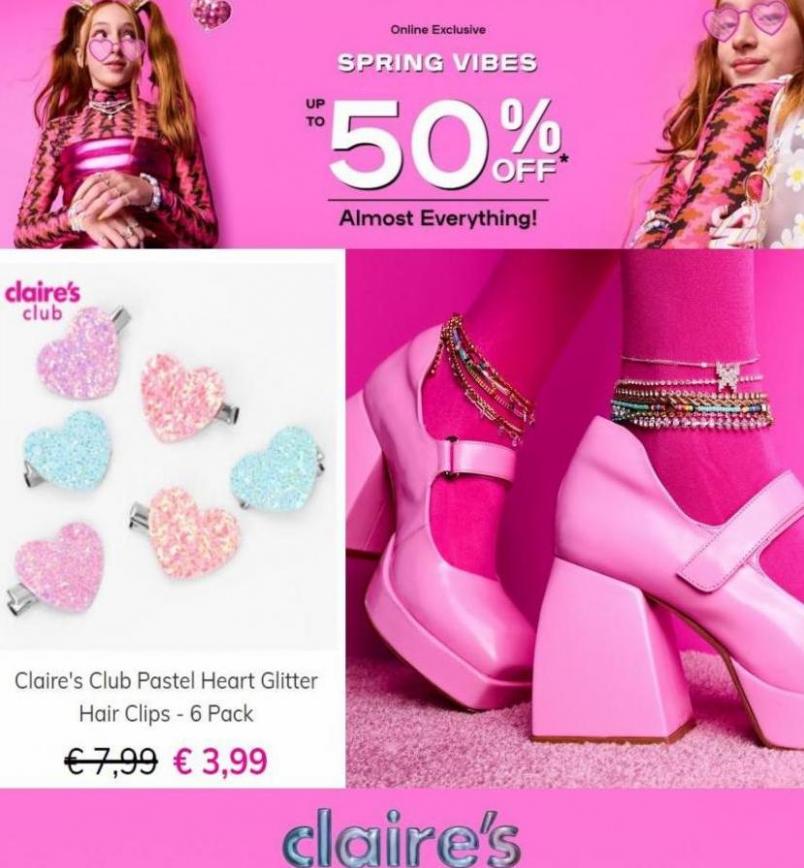 Spring Vibes up to 50% Off*. Claire's. Week 16 (2023-04-26-2023-04-26)