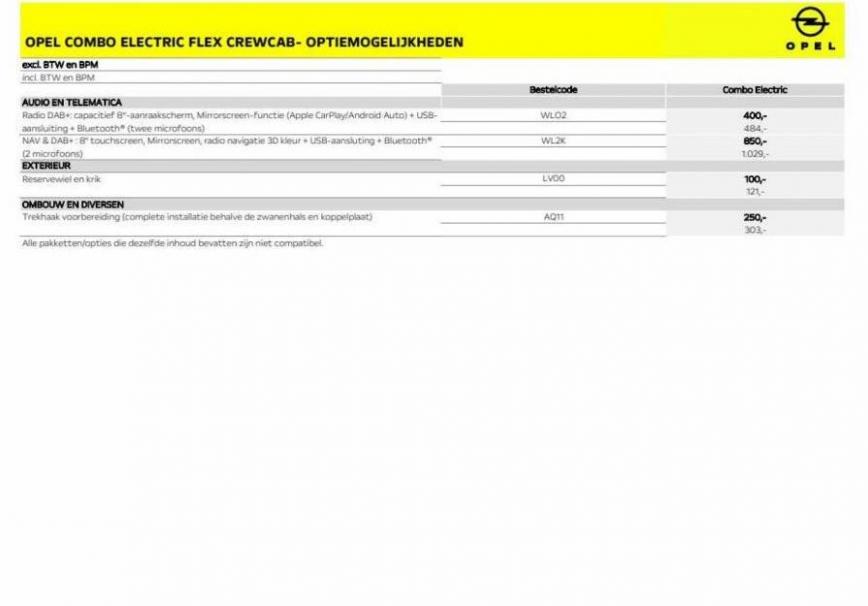 Prijslijst Opel Combo Electric / Flex Crewcab. Page 7