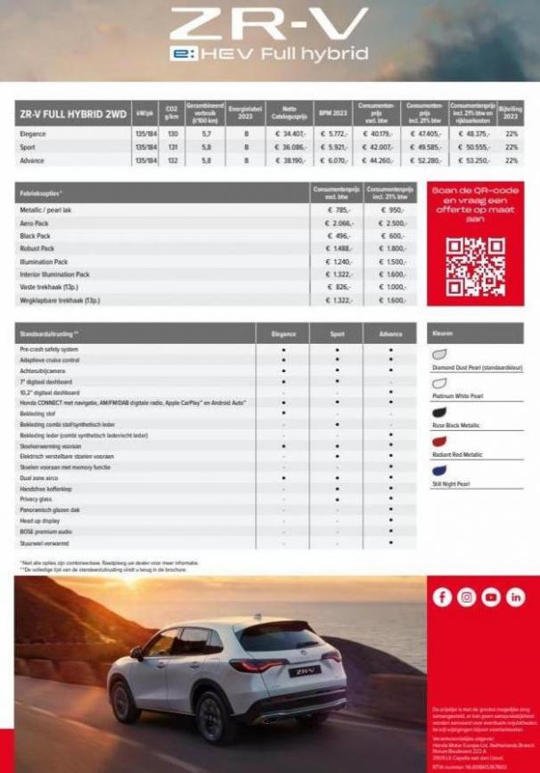 Honda ZR-V e:HEV — Prijslijst. Page 2