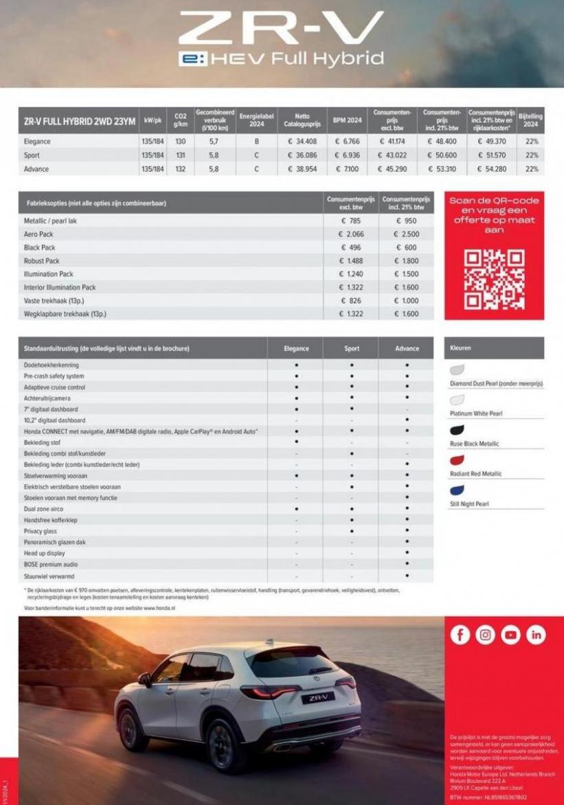 Honda ZR-V e:HEV — Prijslijst. Page 2