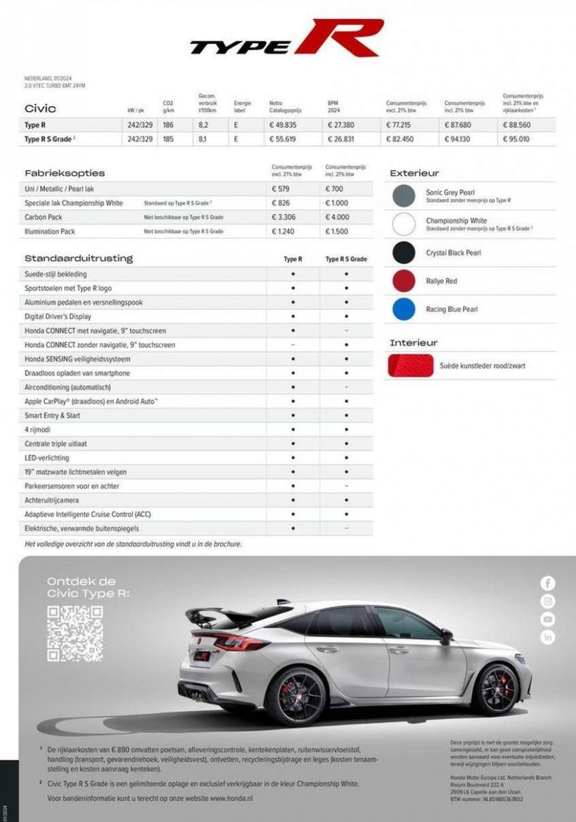Honda Civic Type R — Prijslijst. Page 2