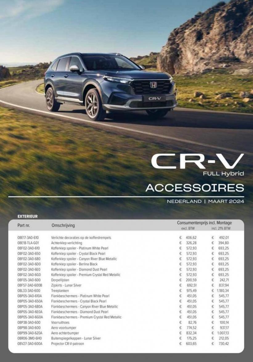 Honda CR-V e:HEV Full Hybrid — Prijslijst Accessoires. Honda. Week 16 (2024-04-30-2024-04-30)