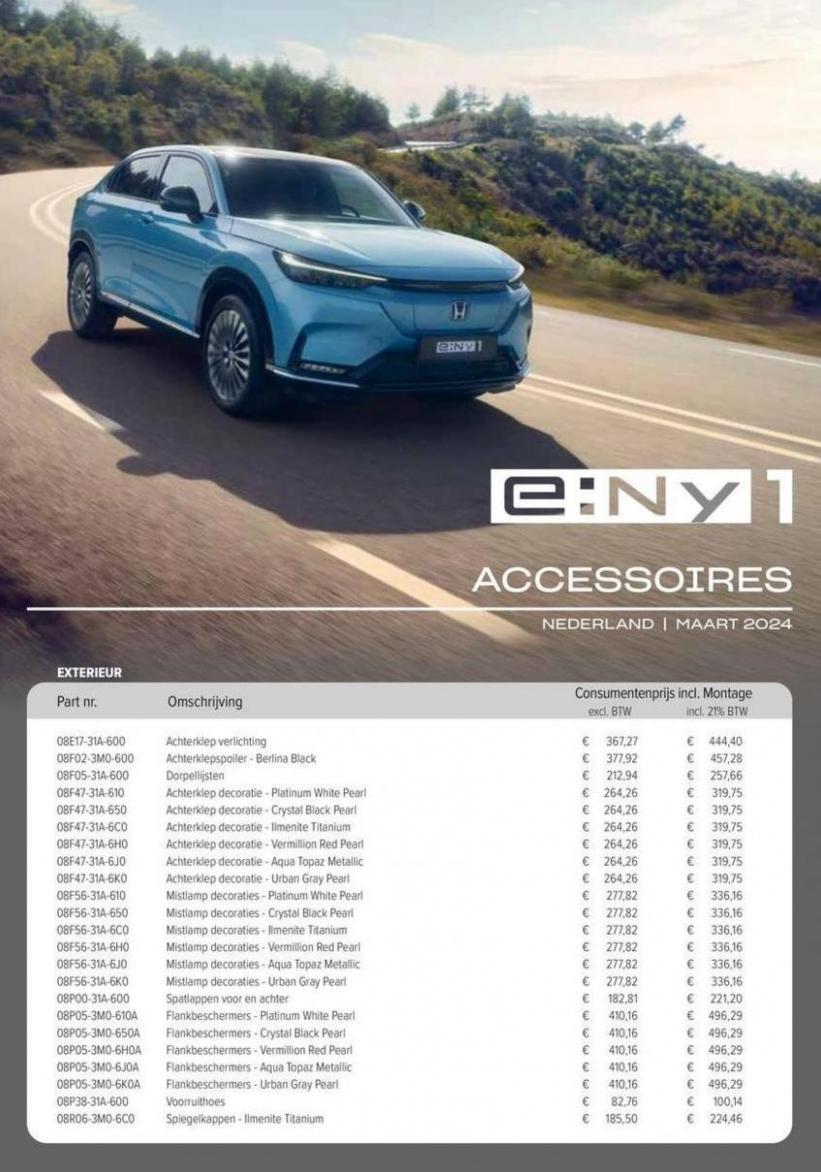 Honda e:Ny1 — Prijslijst Accessoires. Honda. Week 16 (2024-04-30-2024-04-30)